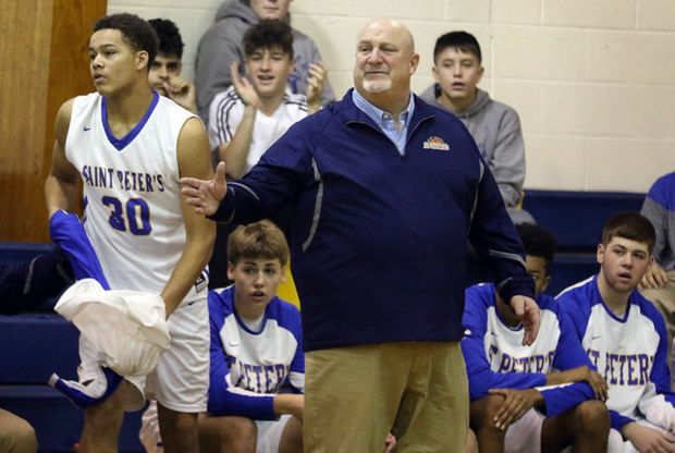 Coach Charlie Driscoll during St. Peter's basketball game