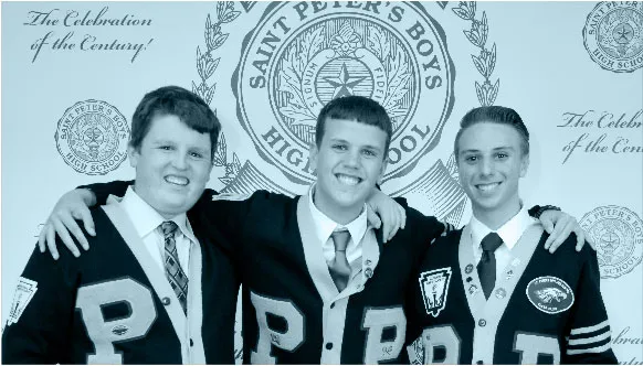 STP-history-2 a black and white photo of 3 high school boys